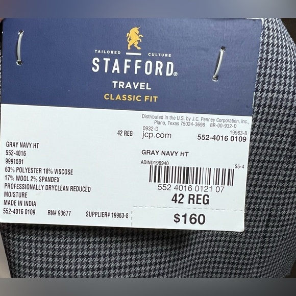 Stafford NWT Signature Sport Coat size 42 Navy/Gray Houndstooth w/Pockets - Picture 10 of 12
